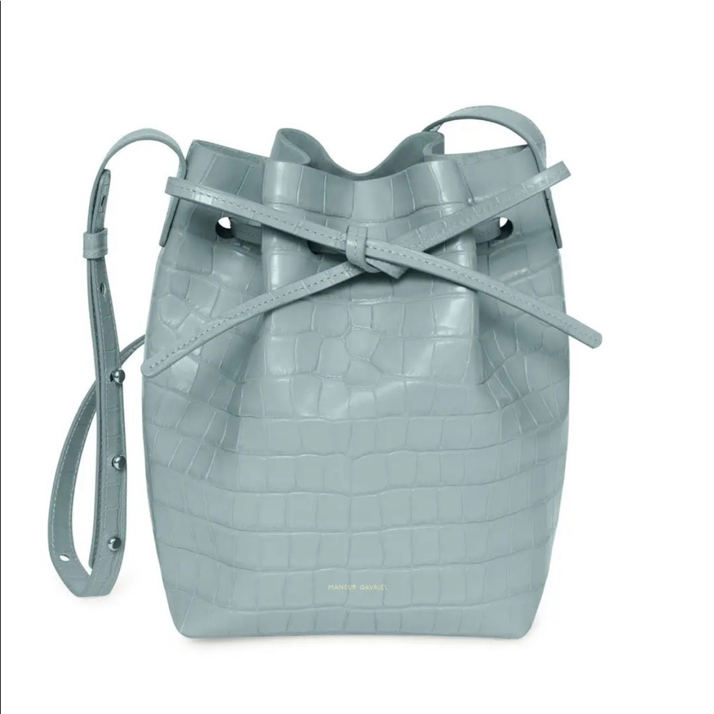 Mansur Gavriel Blue Croc Mini Bucket Bag